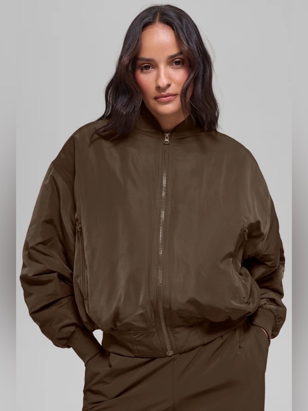 Alo yoga Faux Fur Urbanite Bomber Women's Satin Brown Bomber Jacket